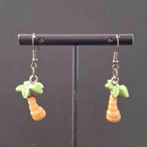 NEW - UPCYCLED Palm Tree Charm Earrings - One of a Kind Handmade